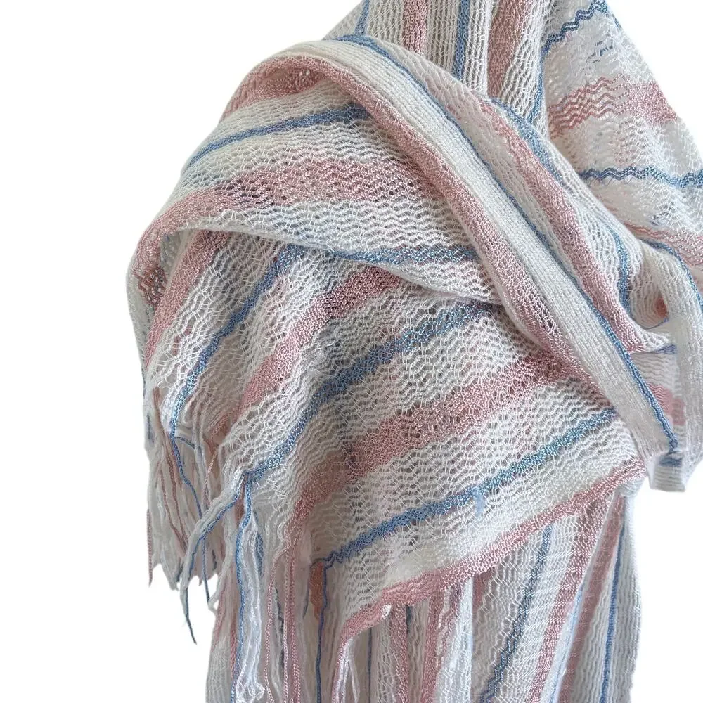 BURBERRY London Pastel Chevron Stripe Crocheted Fringe Scarf Wrap Mohair Blend